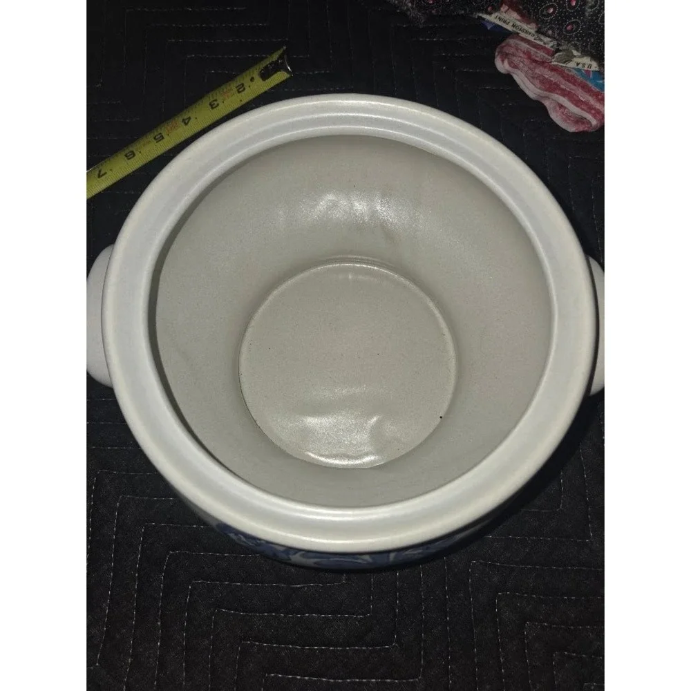 Vintage Pfaltzgraff Yorktowne Stoneware Soup Tureen with Lid Blue Floral Gray